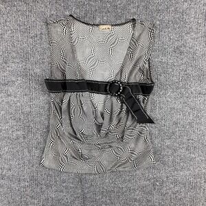 Y2K Catch Me Blouse Womens Medium Black White Geometric V Neck Sleeveless Top
